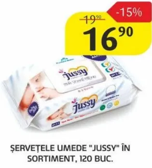 Șervețele umede „JUSSY”, în sortiment, 120 buc.