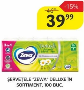 Șervețele ZEWA Deluxe în sortiment, 100 buc.