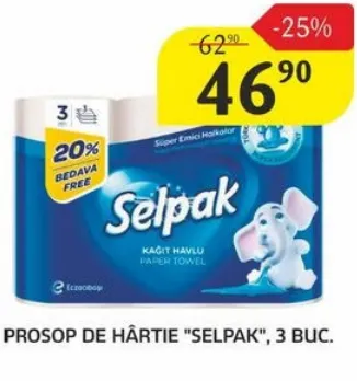 Prosoape de hârtie SELPAK, 3 buc.
