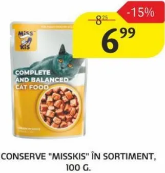 Hrană conservată pentru pisici MISSKIS, în sortiment, 100 g