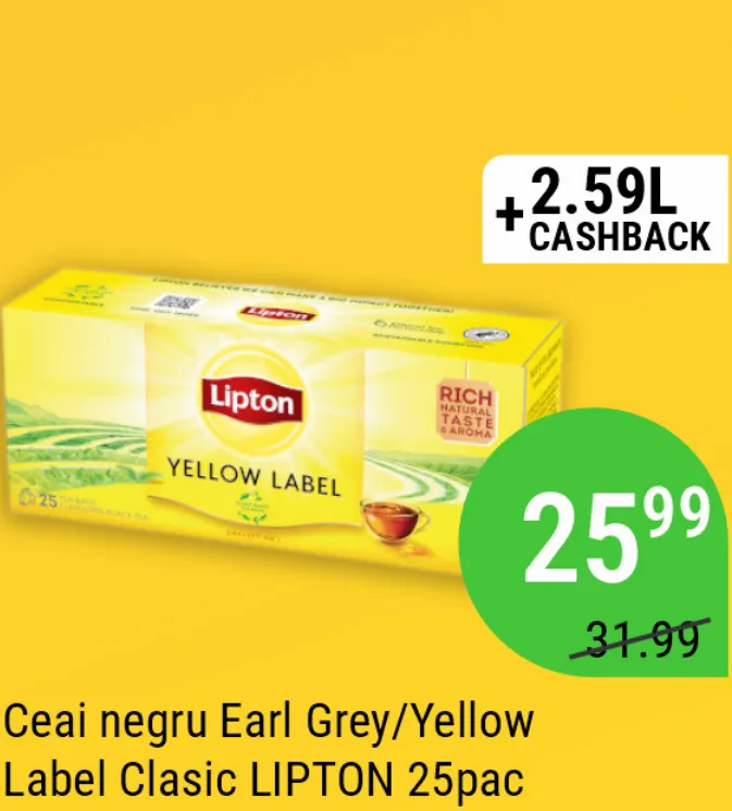 Чёрный чай LIPTON Earl Grey / Yellow Label Classic, 25 пакетиков