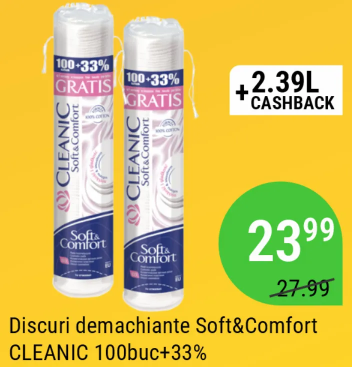 CLEANIC Ватные диски для снятия макияжа Soft&Comfort, 100 шт. + 33% бесплатно