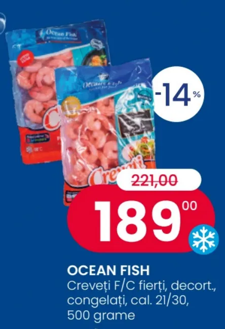 Creveți F/C fierți, decorticați, congelați, calibrul 21/30, 500 g