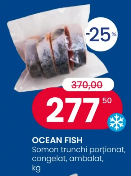 Trunchi de somon porționat, congelat și ambalat, la kg