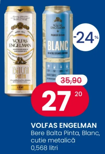 VOLFAS ENGELMAN Пиво Balta Pinta, Blanc, в металлической банке, 0,568 л
