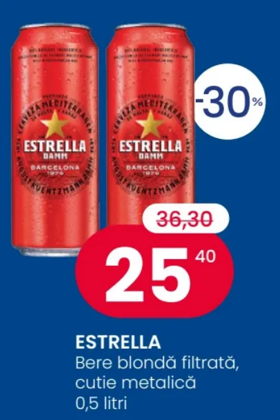 ESTRELLA Bere blondă filtrată, în cutie metalică, 0,5 l