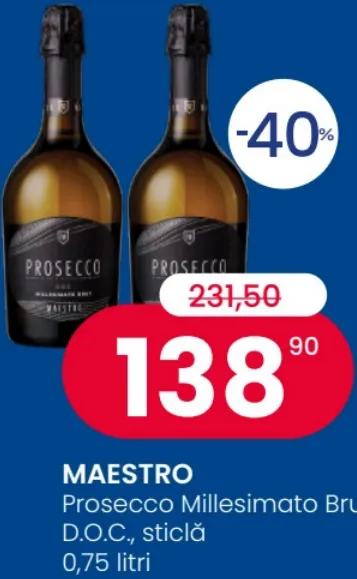 MAESTRO — игристое вино Prosecco Millesimato Brut D.O.C., 0,75 л