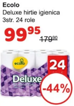 Туалетная бумага Ecolo Deluxe, 3 слоя, 24 рулона