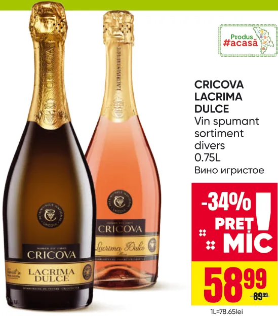 CRICOVA LACRIMA DULCE Vin spumant în diverse sortimente, 0,75 l