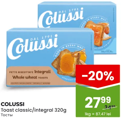 Toast clasic/integral COLUSSI, 320 g