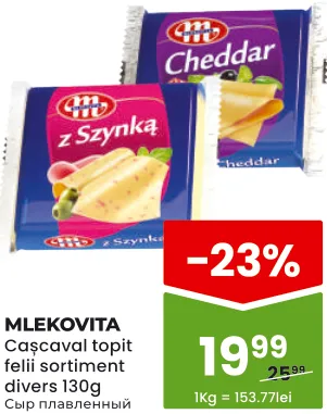 MLEKOVITA Cașcaval topit felii, sortiment divers, 130 g