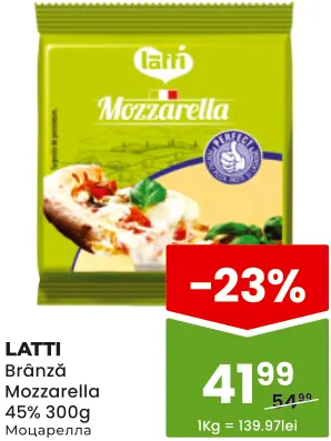 LATTI Brânză Mozzarella 45%, 300 g