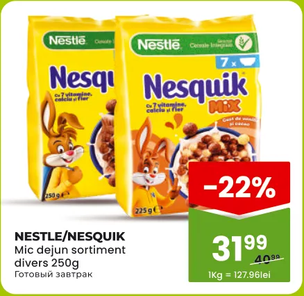 Mic dejun NESTLE/NESQUIK în sortiment, 250/225 g