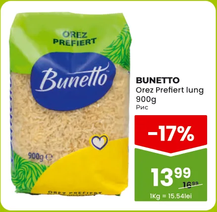 BUNETTO Orez prefiert cu bob lung, 900 g
