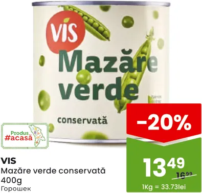 Mazăre verde conservată VIS, 400 g