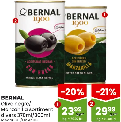 BERNAL Măsline negre în sortiment, 370 ml