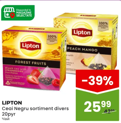 LIPTON Ceai negru, sortiment divers, 20 piramide