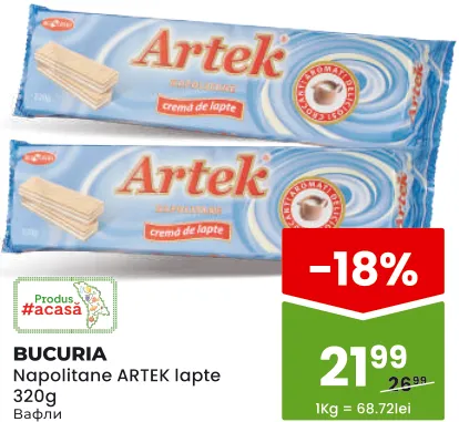 Молочні вафлі ARTEK BUCURIA, 320 г