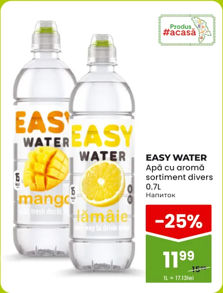 Apă aromatizată EASY WATER, în sortiment, 0,7 l