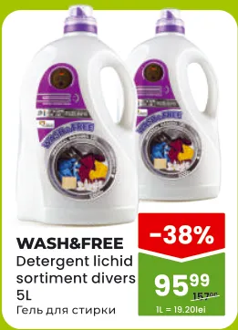 WASH&FREE Detergent lichid pentru rufe, sortiment divers, 5 l