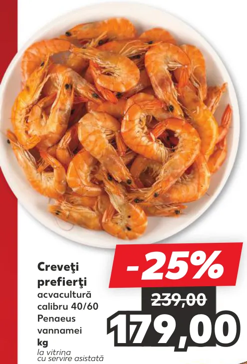 Creveți Penaeus vannamei prefierți, de acvacultură, calibru 40/60, kg