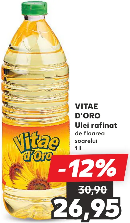 Ulei rafinat de floarea-soarelui VITAE D’ORO, 1 l