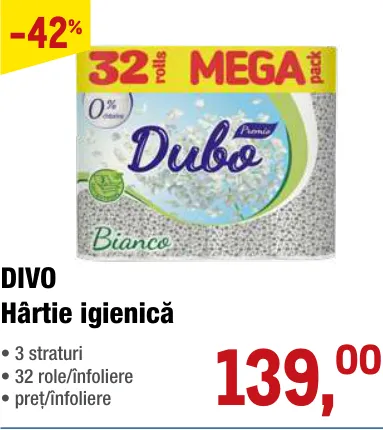 Туалетная бумага DIVO, 3 слоя, 32 рулона в упаковке