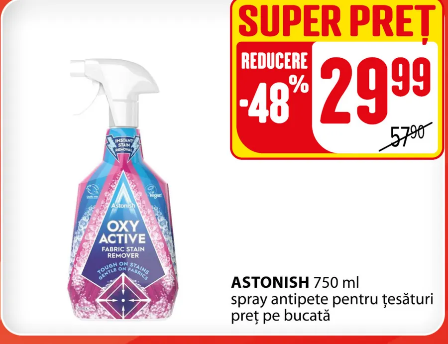 Спрей-пятновыводитель для тканей ASTONISH, 750 мл