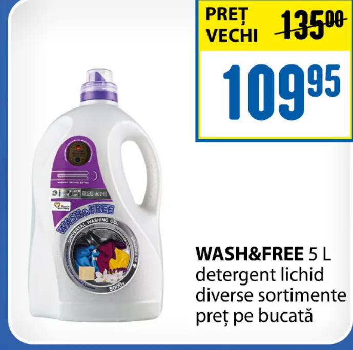 Жидкое моющее средство WASH&FREE, 5 л, в ассортименте, цена за штуку