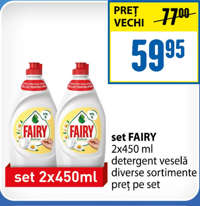 Set FAIRY cu detergent de vase, 2 × 450 ml