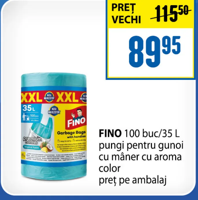Мусорные пакеты FINO с ручками, с ароматом Color, 35 л, 100 шт.