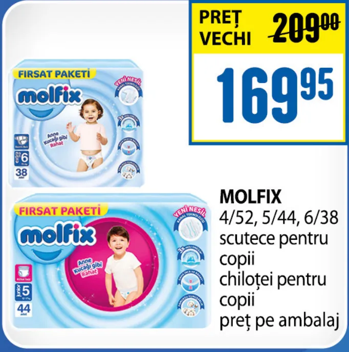 Подгузники и подгузники-трусики Molfix для детей, 4/52, 5/44, 6/38
