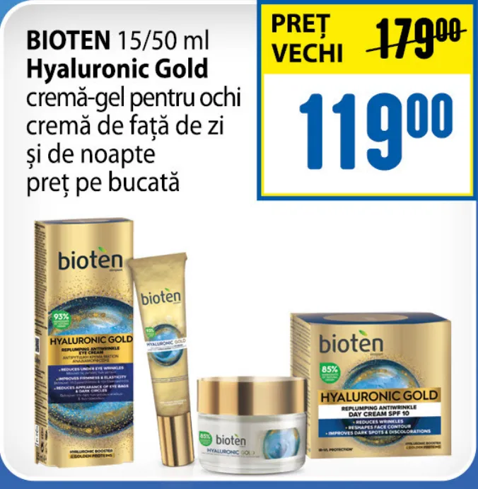 Крем-гель для кожи вокруг глаз / дневной и ночной крем для лица BIOTEN Hyaluronic Gold, 15/50 мл