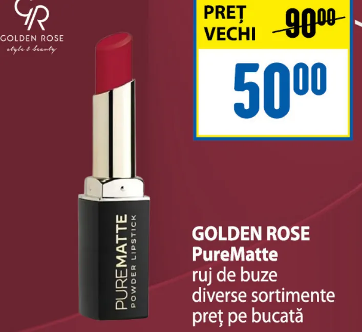 Ruj de buze Golden Rose PureMatte, diverse sortimente, preț pe bucată