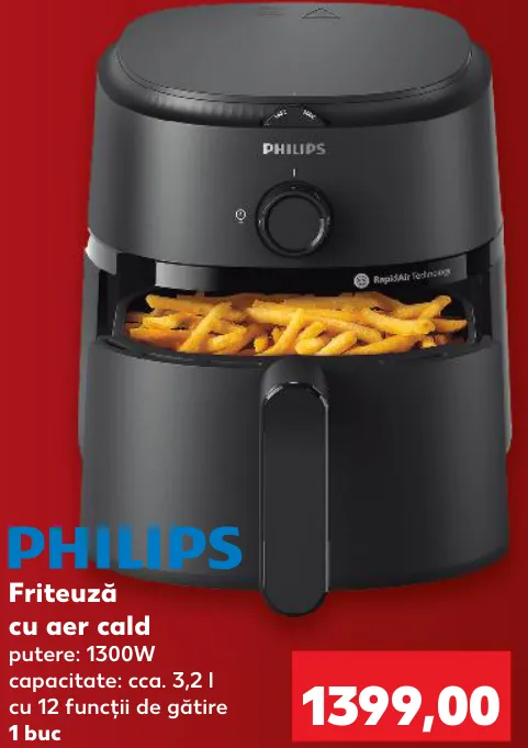 PHILIPS Аэрофритюрница с горячим воздухом, мощность 1300 Вт, вместимость примерно 3,2 л, 12 функций приготовления, 1 шт.