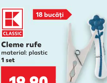 CLASSIC Cleme pentru rufe, 18 buc., material: plastic, 1 set