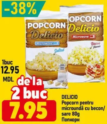 DELICIO Popcorn pentru microundă cu bacon / sare, 80 g