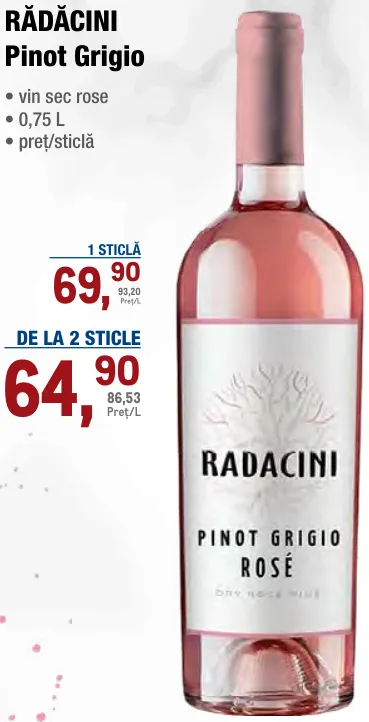 RĂDĂCINI Pinot Grigio, розовое сухое вино, 0,75 л