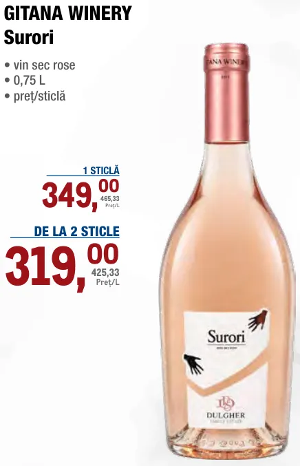 GITANA WINERY Surori, vin rosé sec, 0,75 L
