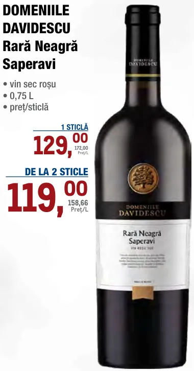 DOMENIILE DAVIDESCU Vin sec roșu Rară Neagră Saperavi, 0,75 L
