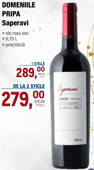 DOMENIILE PRIPA Vin roșu sec Saperavi, 0,75 L