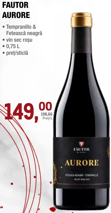 FAUTOR AURORE Темпранильо и Фетяска нягрэ, красное сухое вино, 0,75 л