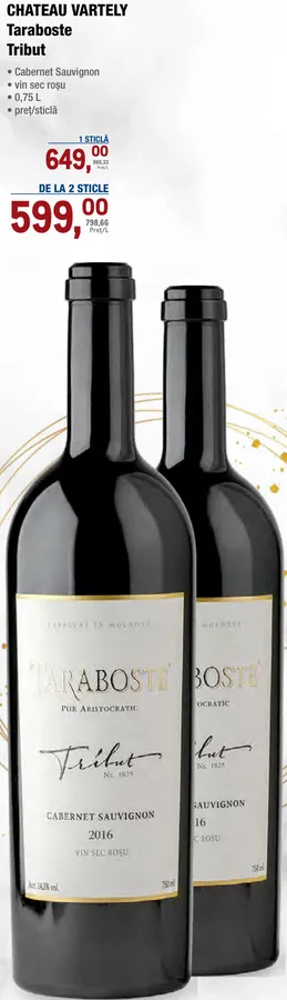 Vin sec roșu CHATEAU VARTELY Taraboste Tribut Cabernet Sauvignon, 0,75 L
