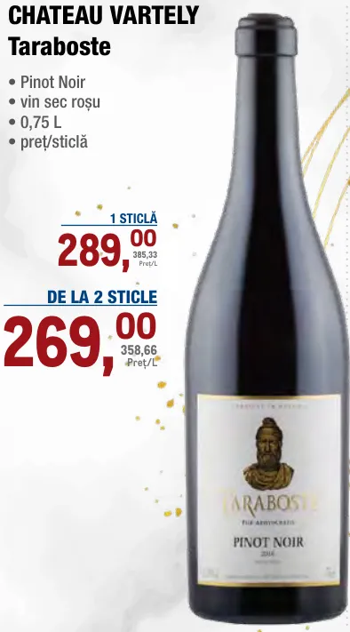 Vin sec roșu CHATEAU VARTELY Taraboste Pinot Noir, 0,75 L