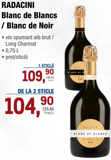 RADACINI Blanc de Blancs / Blanc de Noir — белое игристое вино брют / Long Charmat, 0,75 л