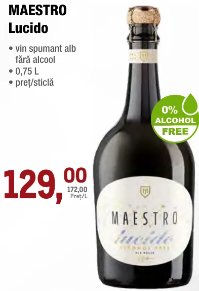 MAESTRO Lucido — vin spumant alb fără alcool, 0,75 L