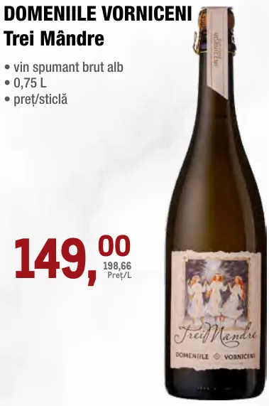 DOMENIILE VORNICENI Trei Mândre — vin spumant brut alb, 0,75 L