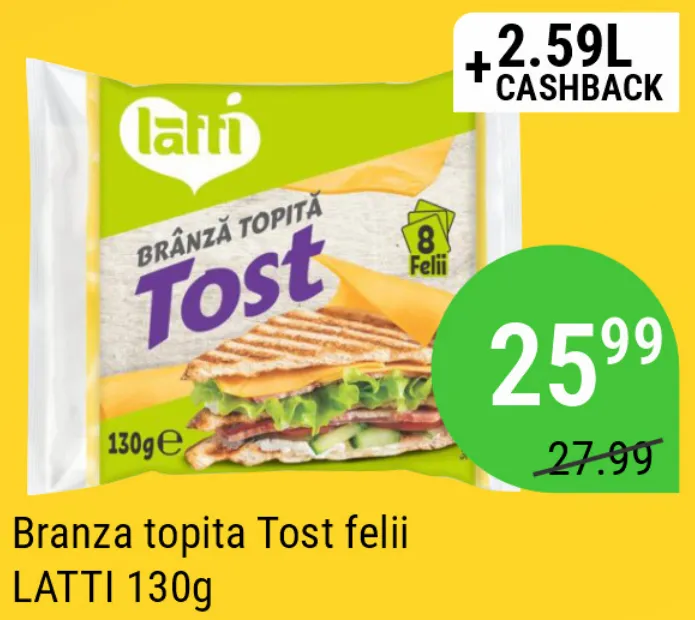 Brânză topită Tost LATTI, felii, 130 g