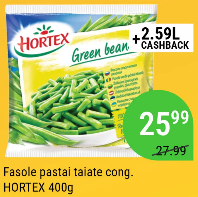 HORTEX Fasole-păstăi tăiată congelată, 400 g