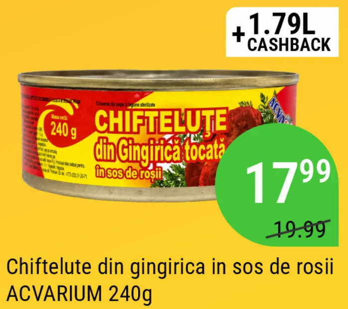 ACVARIUM Chifteluțe din gingirică în sos de roșii, 240 g